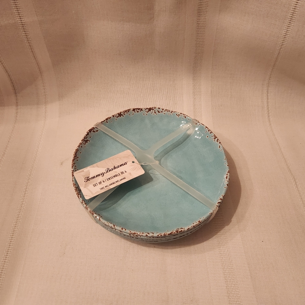 Set Of 4 Tommy Bahama Turquoise Melamine Appetizer Plates